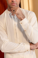 Stitched Elegant Boski Embroidered Kurta With Matching Shalwar for Men - Cream